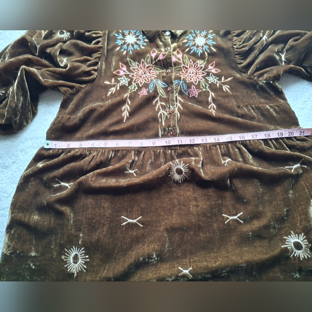 Wayward Fancies Collared Floral Embroidered Velvet Dress- Size In Description - Picture 15 of 16